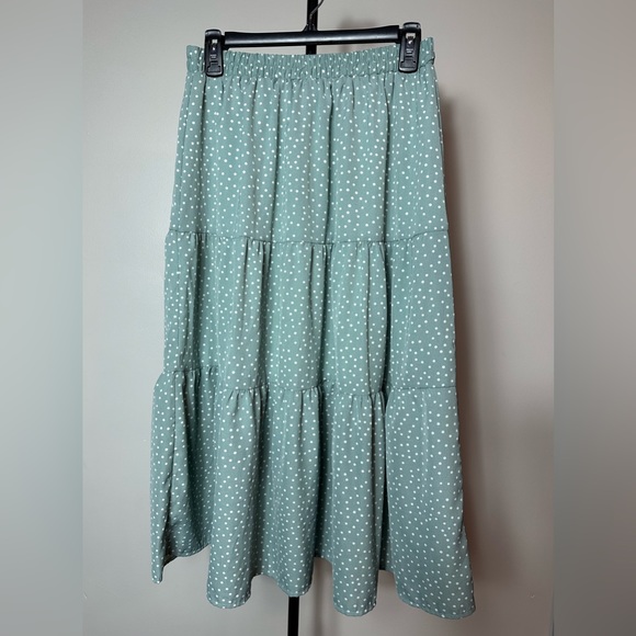 Merokeety Dresses & Skirts - Women’s Merokeety Sage Green Spring Polka Dot Tiered Midi Skirt